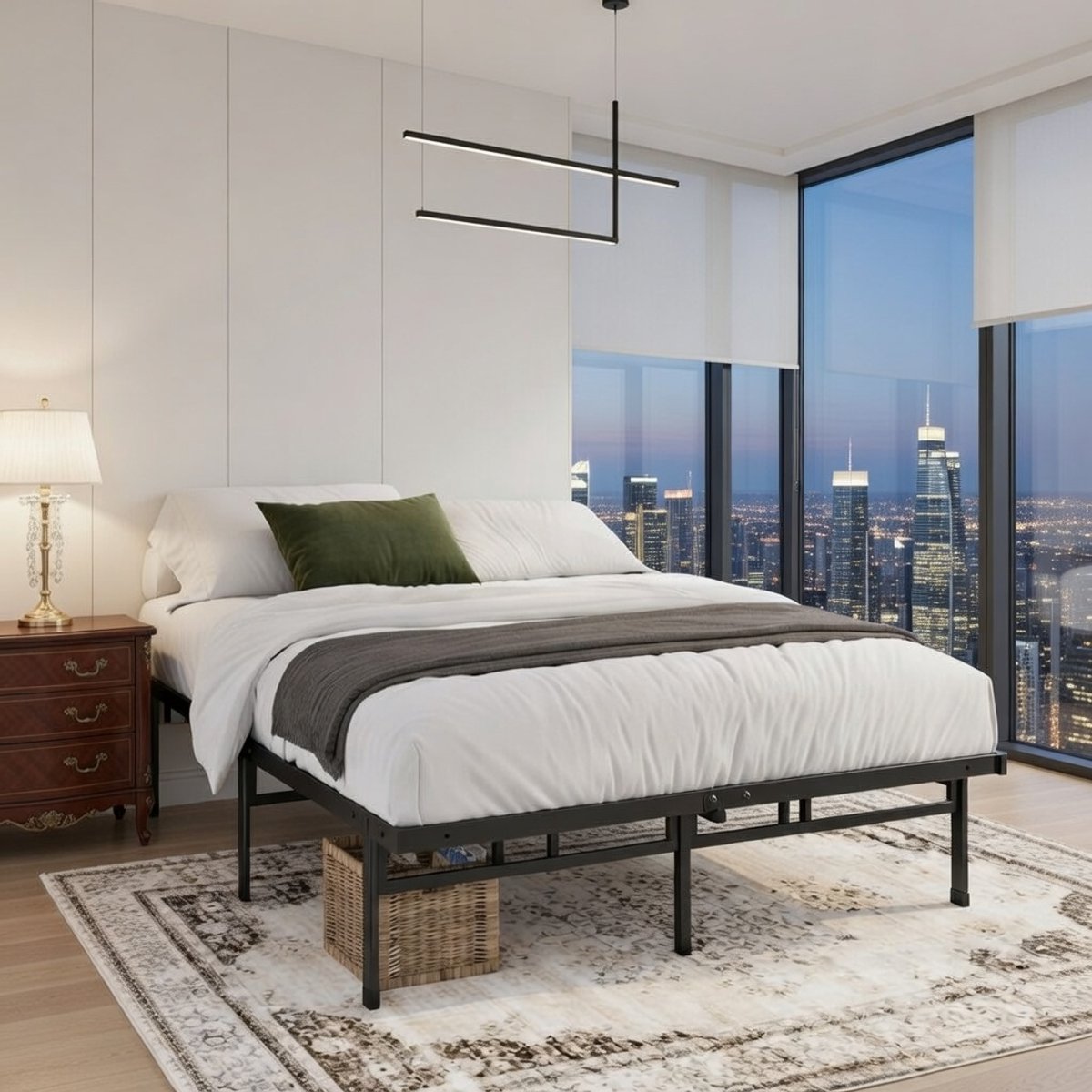 Luxe Opbergbed 140x190 cm - Hoogwaardig Metalen Platformbed met 33 cm Opbergruimte - Zwart - Modern Minimalistisch Design - Geschikt voor Reizen, Latex en Federbedden Casa Serena