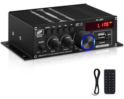AK-380 Bluetooth 5.0 Hifi-Versterker - 2.0 Kanalen - 40W X 2 - Maximaal Vermogen 400W - Mini-Stereoversterker - met USB/SD-Kaartsleuf en Fm-Radio - Geschikt voor Auto- en Thuisluidsprekers