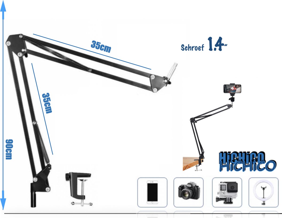 360° Draaibaar Lange Arm Telefoonhouder Statief Incl. GoPro Mount en Bluetooth Afstandsbediening - Flexibele Telefoon Houder Clip - Telefoon Houder Vervanging - Tafelstatief - Tafel Tripod - Telefoon Stand - Standhouder --- FAIRCO®