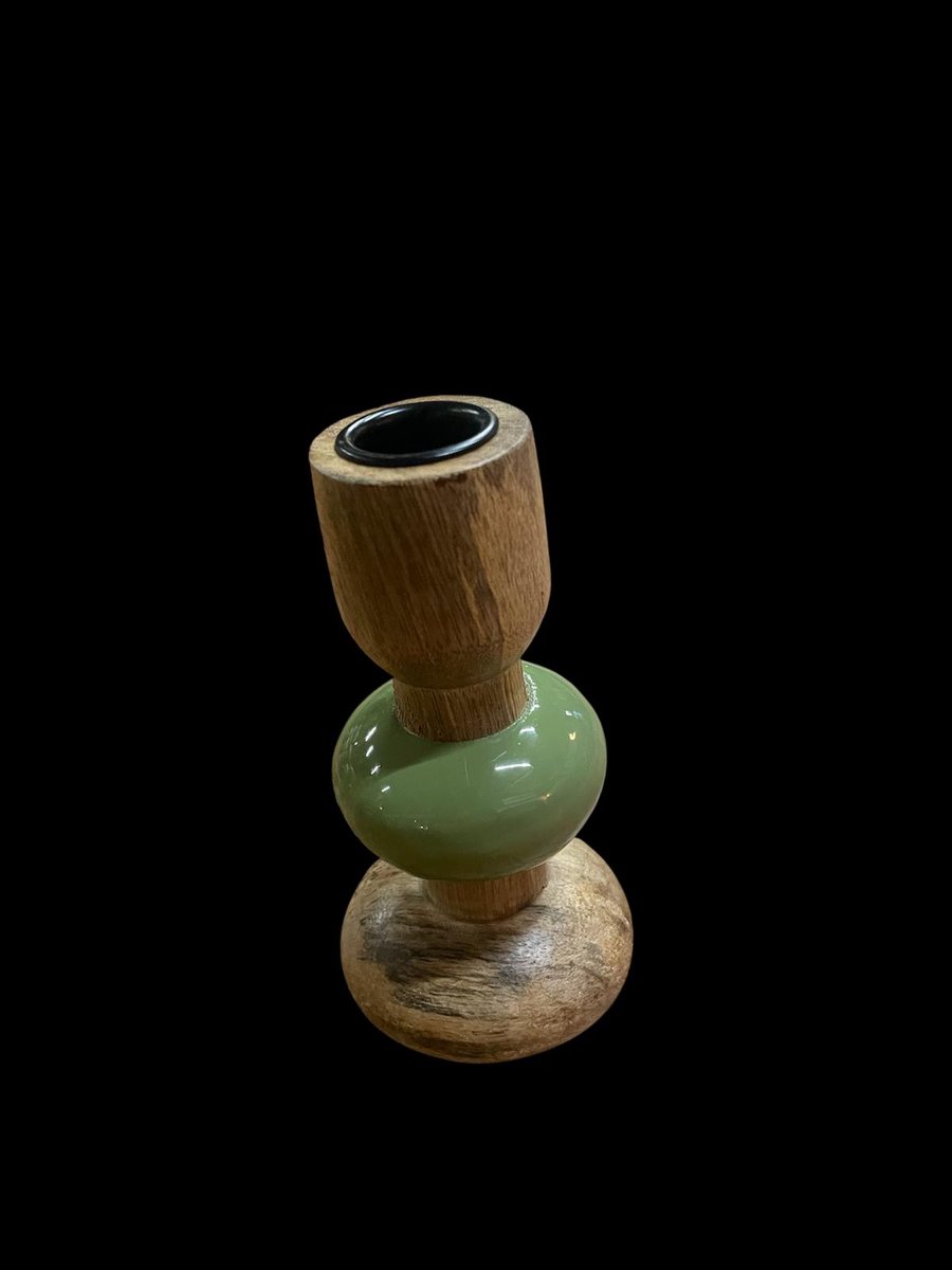 Kandelaar mangohout 13x7cm groen