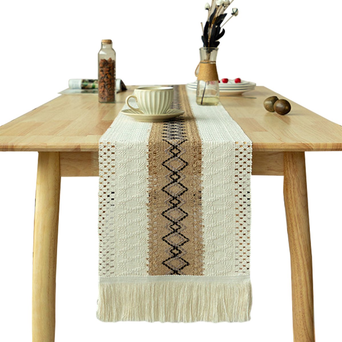 Gigicial Boho Tafelloper - Landelijke Tafelloper - 30*200 Cm- Met Kwastjes Voor Eettafel 4-6 Persoon - Rustieke Decoratie Wit