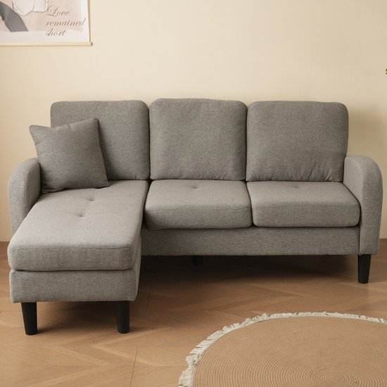 Canapé d'angle en forme de L avec méridienne – canapé 3 places, 166 x 118 x 77 cm, tissu coton-lin respirant, pieds en plastique, design modulaire, idéal pour les salons, appartements et bureaux