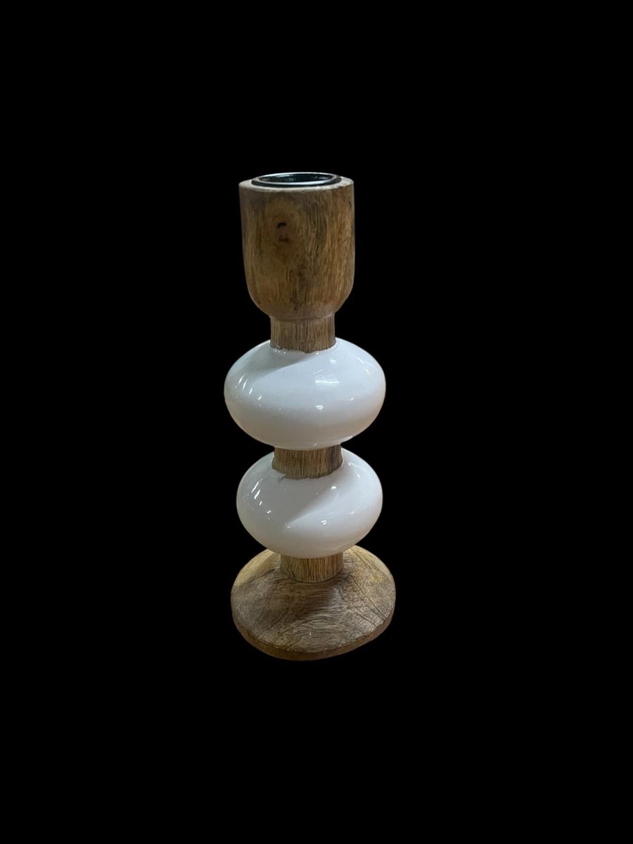 Kandelaar mangohout 19x7cm wit