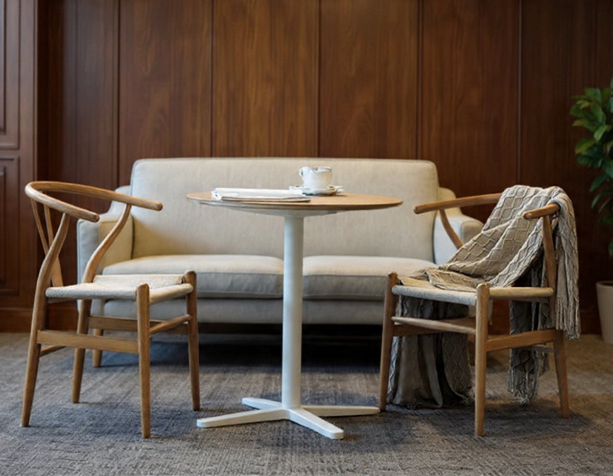 Nordiva Pure Massief Essenhouten Eetkamerstoelen met Rotan Zitting – Set van 2 – Y-Rugleuning – Naturel Houtkleur Casa Serena