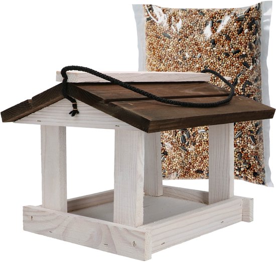 KOTARBAU Mangeoire Oiseaux, Bois Naturel - 21x23,5 cm, Blanc Brun