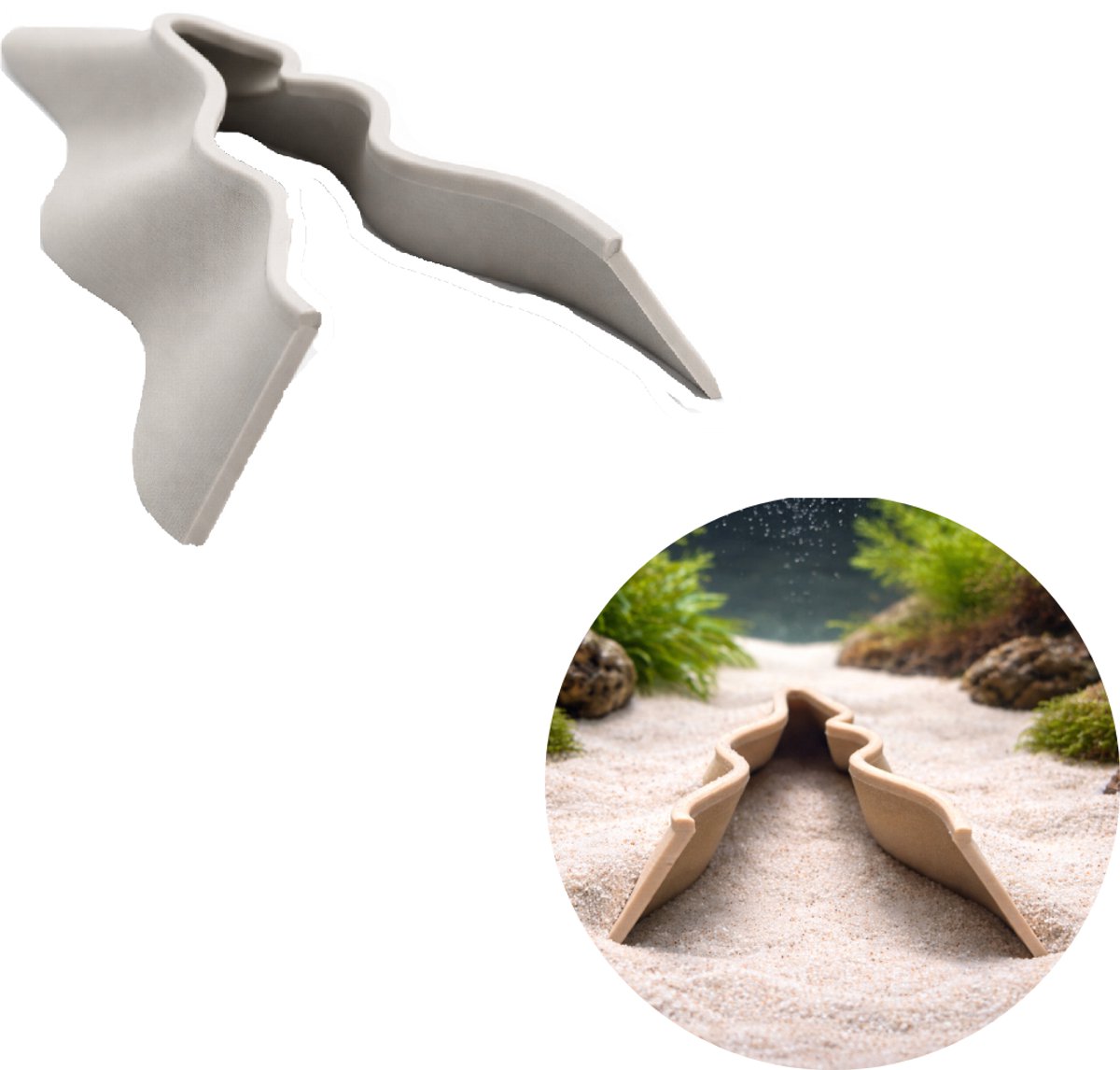 T3D Aquarium Grot met Bodemafscheider – Aquarium Decoratie & Grind Afscheiding – Schuilplaats voor Garnalen en Vissen – Kunststof – Creme kleur – In Nederland Geproduceerd