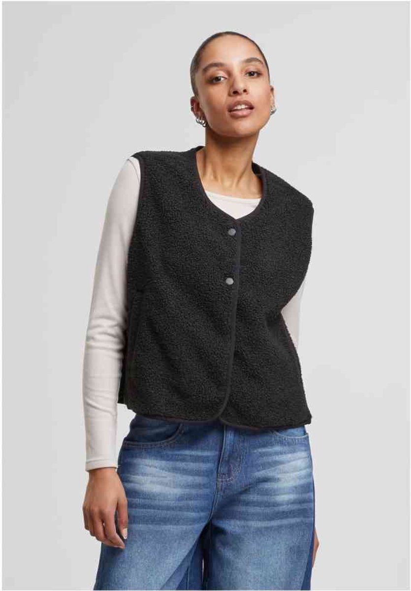 Urban Classics Buttoned Teddy Mouwloos jacket 5XL Zwart