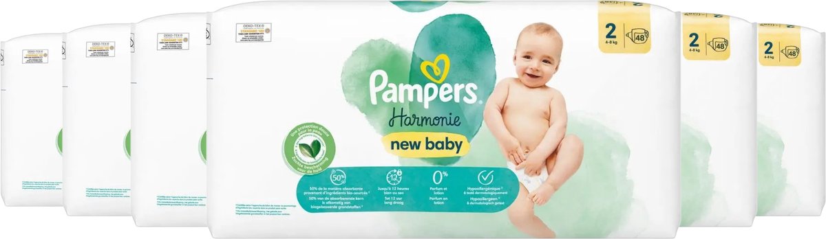 Pampers Harmonie luiers - Maat 2 - 288 luiers (6 x 48) - 4-8KG