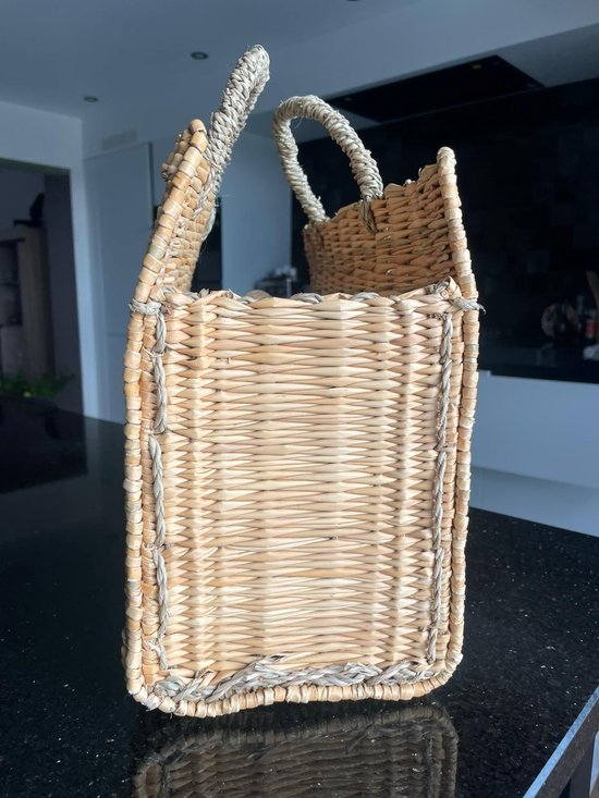 Sac cabas marocain en osier tressé à la main - Couleurs Mix et camel - anse robuste - 1 pièce