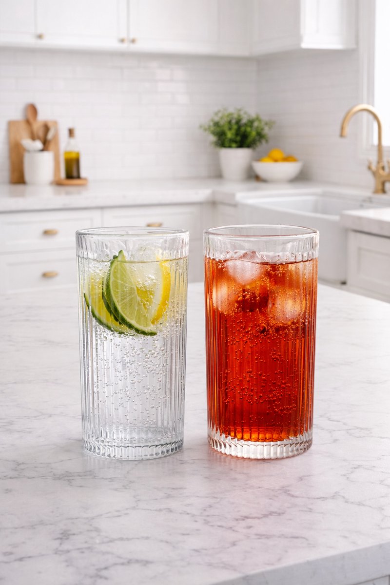 Mevaz Hoge Drinkglazen 320ml – 6 Stuks – Modern Geribbeld Longdrinkglas