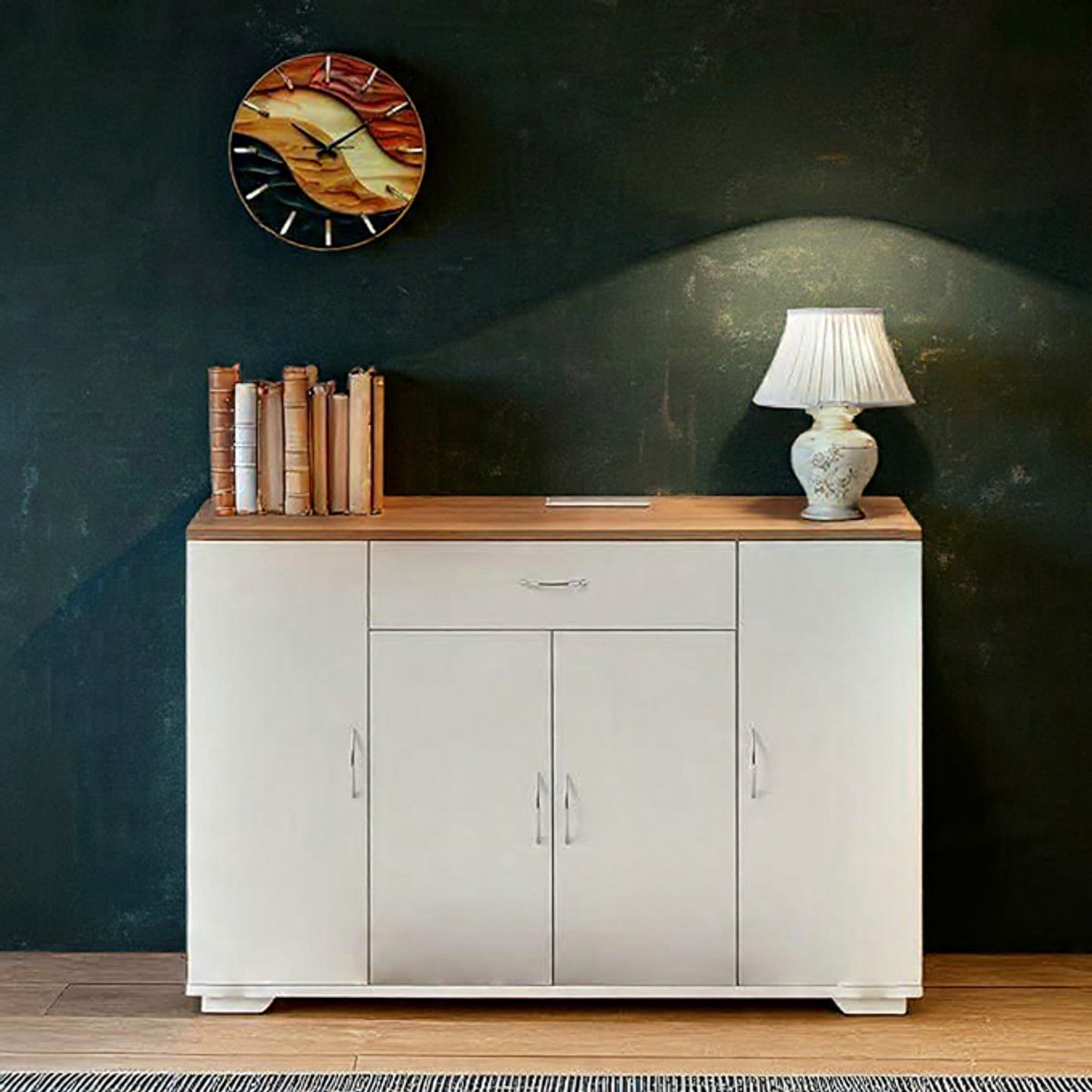 Moderne Dressoirkast met lade en 4 deuren - Opbergkast met Houtdecor voor Slaapkamer, Woonkamer en Hal - Stijlvol Dressoir met Veel Opbergruimte-: Casa Serena – Afmetingen op aanvraag – Casa Dorada