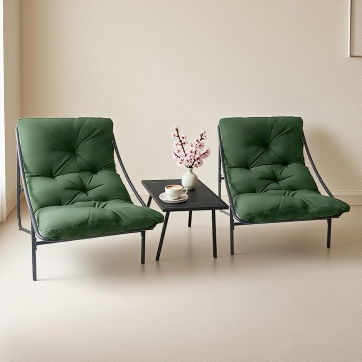 Balkon Tuinmeubelset 3-delig 90 x 69 x 80 cm – Compacte Loungetuinset met 2 Stoelen en Tafel, Afneembaar Kussen, Ergonomisch en Comfortabel GREON– NoviHome