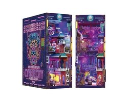 Tonecheer Cyber City Book Nook Bouwpakket - Modelbouw - 18 x 10 x 24,5 cm - Houten 3D Puzzel - Boekensteun - LED-licht - Bewegingssensor Licht - Boekenhouder