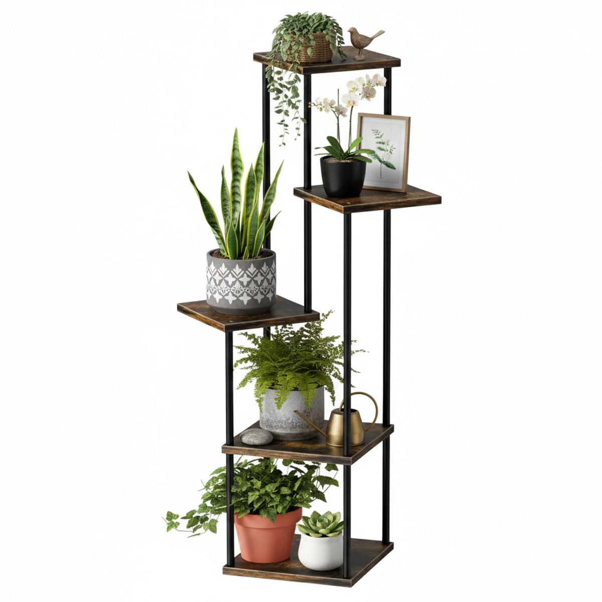 Janse® Bloempothouder 5 lagen - Plant etagère - Plantenstandaard - Woonaccessoires - Planten display - Plantenrek - Plantentrap - Bloemenrek - Plantenbak houder - Woondecoratie - Metalen rek voor plantjes en accessoires