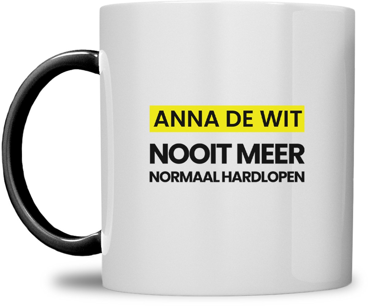 fitgirl mok | gepersonaliseerd met naam | nooit meer normaal hardlopen | zwart | speciaal voor de hyrox liefhebbers | fit girl gym