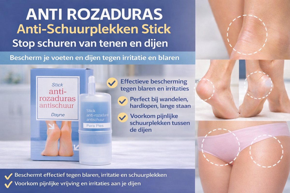 Anti-Blaren Stick. Stop met schuren en blaren .Bescherm je voeten tegen irritatie en voorkom blaren. Ideaal voor wandelen, hardlopen, nieuwe schoenen, sportschoenen, of langdurig staan. Eenvoudig aan te brengen en zorgt voor langdurige bescherming!