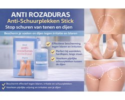 Anti-Blaren Stick. Stop met schuren en blaren .Bescherm je voeten tegen irritatie en voorkom blaren. Ideaal voor wandelen, hardlopen, nieuwe schoenen, sportschoenen, of langdurig staan. Eenvoudig aan te brengen en zorgt voor langdurige bescherming!