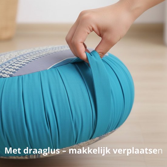Zafu kussen - Yogakussen - Meditatie kussen - Rond meditatiekussen - Thais kussen - Kapok - 40x40x18 cm - Blauw/grijs van Merkloos — afbeelding 3