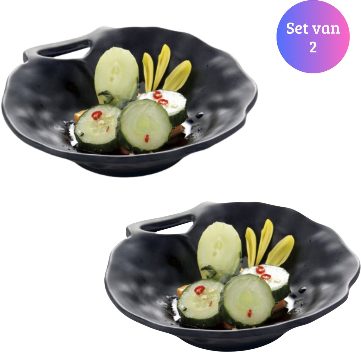 Janse® Sushi servies set van 2 kommen - Sushi schalen zwart - Sushi serveer set - Restaurant keramisch servies set - Fruitschaal - Keramiek - Sushi borden - Sushi set - Serveerschalen - Hapjes - Tapas