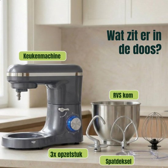 RONN® Mixer met Mengkom - Keukenmachine - Mixer - 6 Liter Mengkom - Grijs - 39cm x 24cm x 32cm van Merkloos — afbeelding 2