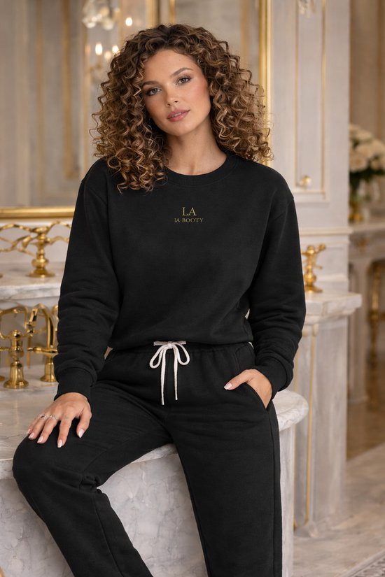 LA BOOTY Dames Lounge Set Zwart– Joggingpak – Katoenmix – Comfy & Stijlvolle Huispak– Maat M