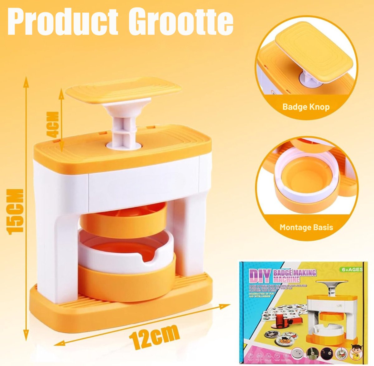 RONN® Button Maker 55mm – Button Machine – Badge Maker – Buttons Zelf Maken – Geel - 12cm x 12cm x 15cm