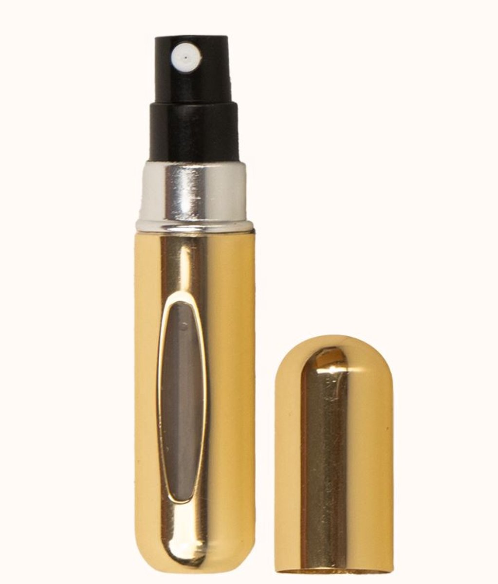 Parfumflesje - Navulbaar - Reisparfum - Verstuiver - Refillable - Zelf vullen - Travel perfume atomizer - Lipstick formaat - 5 ml - Parfum to go - Goudkleurig - Compacte spray - Handbagage - Jonyx