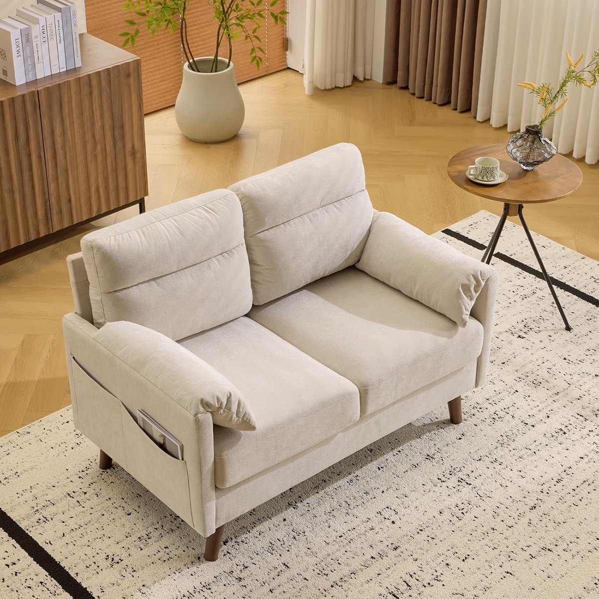 2-zitsbank klein 125x76x86 cm, mini linnen loveseat met zachte armleuningen, compacte bank voor woonkamer, slaapkamer en kantoor – NoviHome