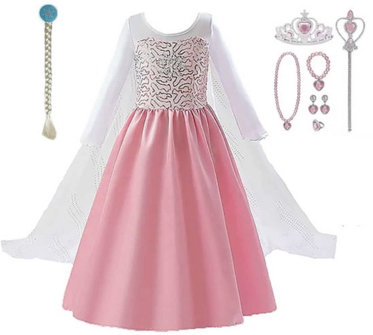 Frozen Elsa - Het Betere Merk prinsessenjurk meisje - prinsessen verkleedkleding - maat 110/116 - inclusief prinsessen accessoireset - tiara - toverstaf - juwelen - Elsa vlecht