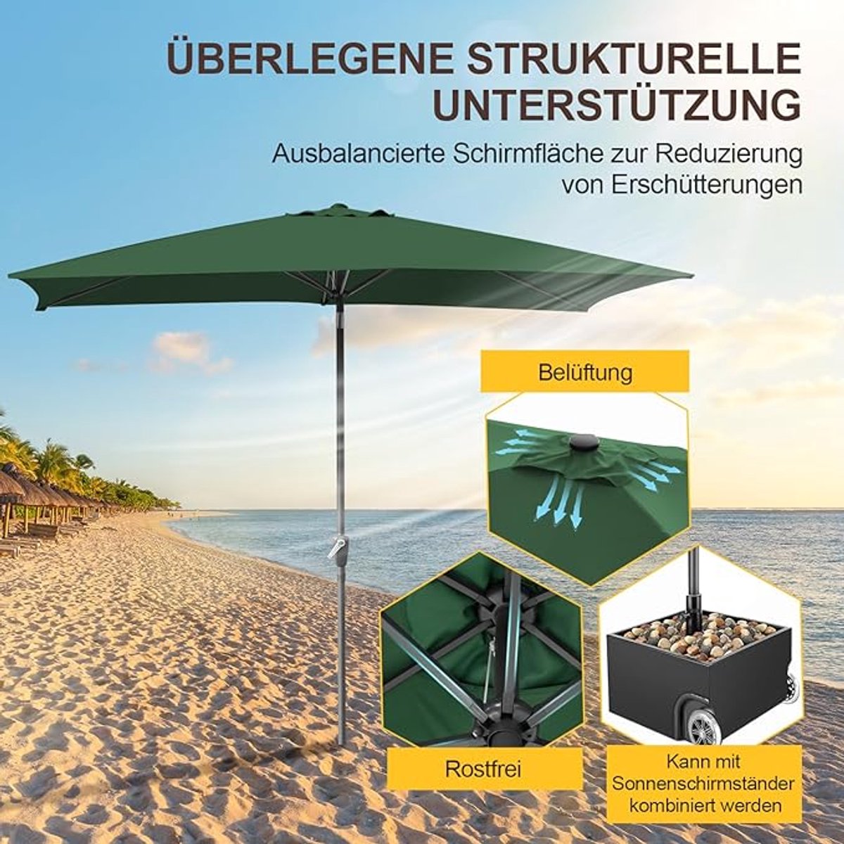 Tuinparasol 300 cm Bellavero met LED & Kantelbare Handkurbel – Aluminium Achteckiger Terrassenschirm met UV- en Waterbestendig Polyester – Balkon, Tuin & Patio Parasol voor Zonbescherming en Feestj...