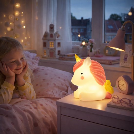 EasyMart Unicorn Nachtlampje Kinderen 8 x 7 CM - LED Nachtlamp Eenhoorn - Zacht Licht - Kinderkamer Decoratie - Batterij - Roze/Wit van Merkloos — afbeelding 3