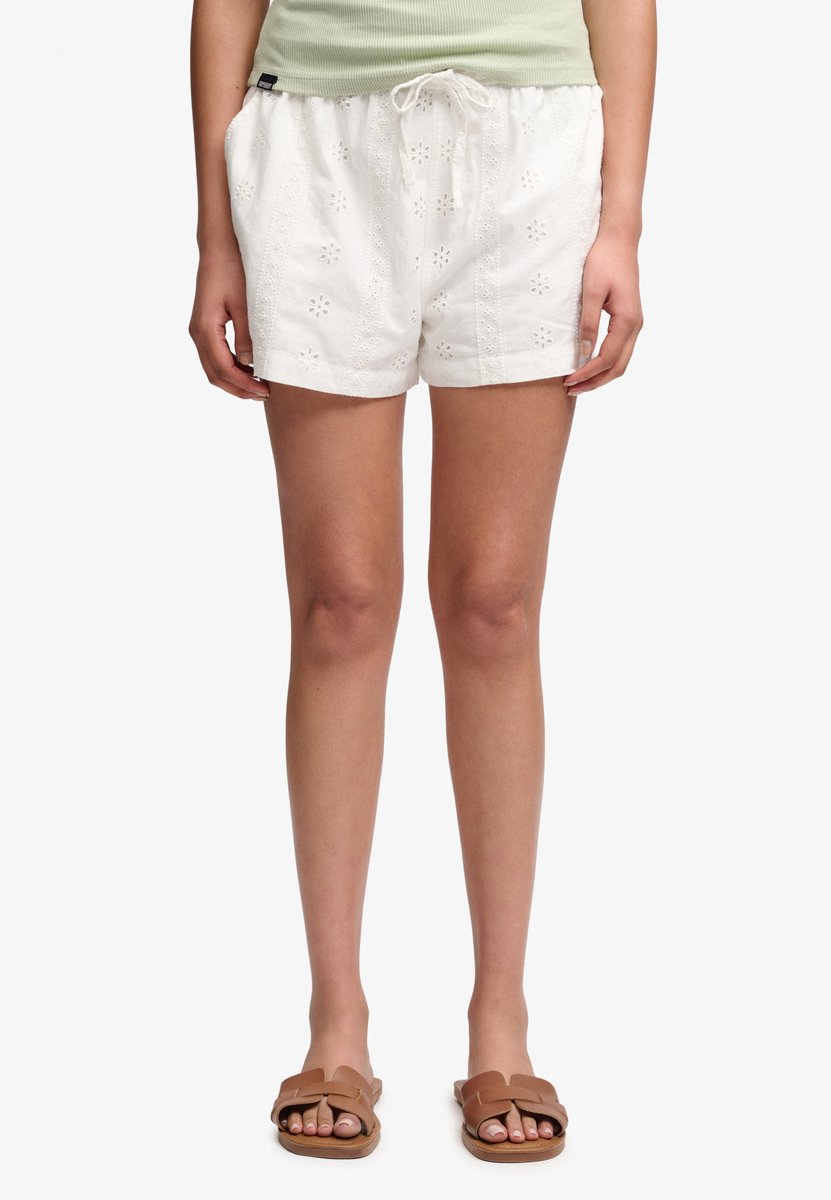 Superdry Katoenen Broderie Strandshorts Dames Korte broeken Creme