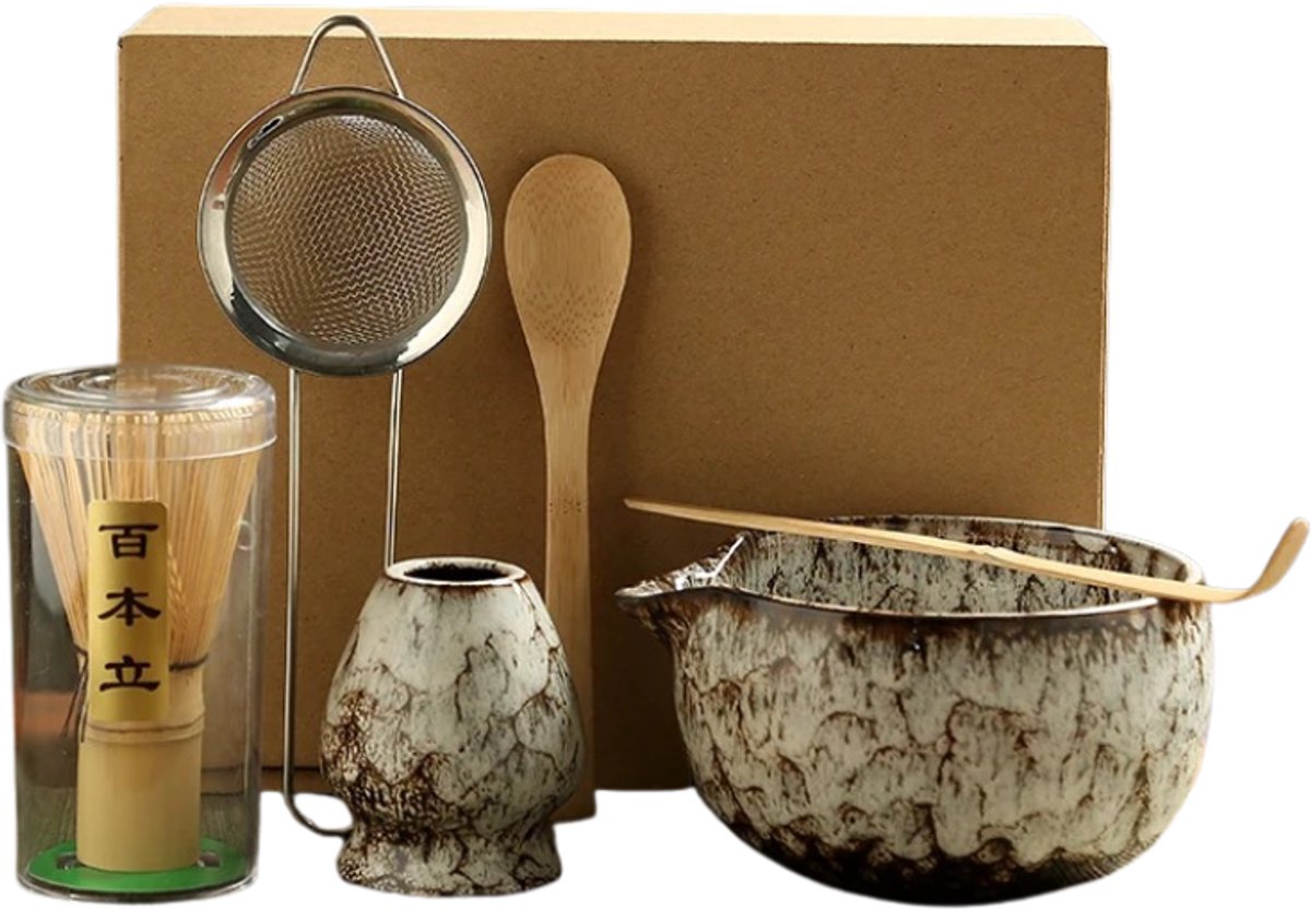 House of Balance Matcha Set - Theeceremonie - Japanse Theeset - 6-delig - Bamboe Garde Keramische Kom - Incl. Garde Houder & Zeef