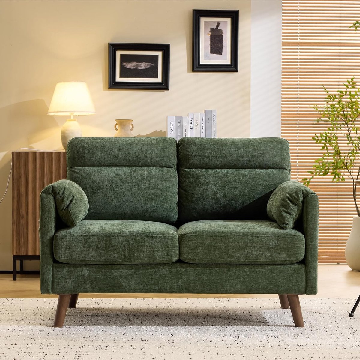 Loveseat 2-Zits Compact Comfort 125 x 76 x 86 cm, Mini Stoffen Bank met Zachte Armleuningen en Opbergruimte, Groen – NoviHome