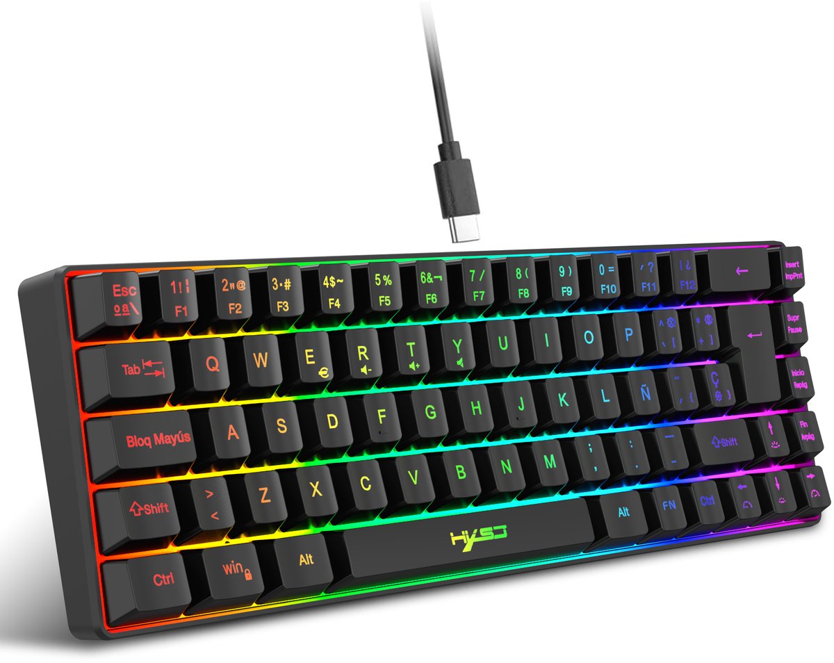 17Parts Mini Gaming Toetsenbord 68 Toetsen – RGB Verlichting – Type-C – Compact – Stil – Anti-Ghosting – Bedraad – Zwart