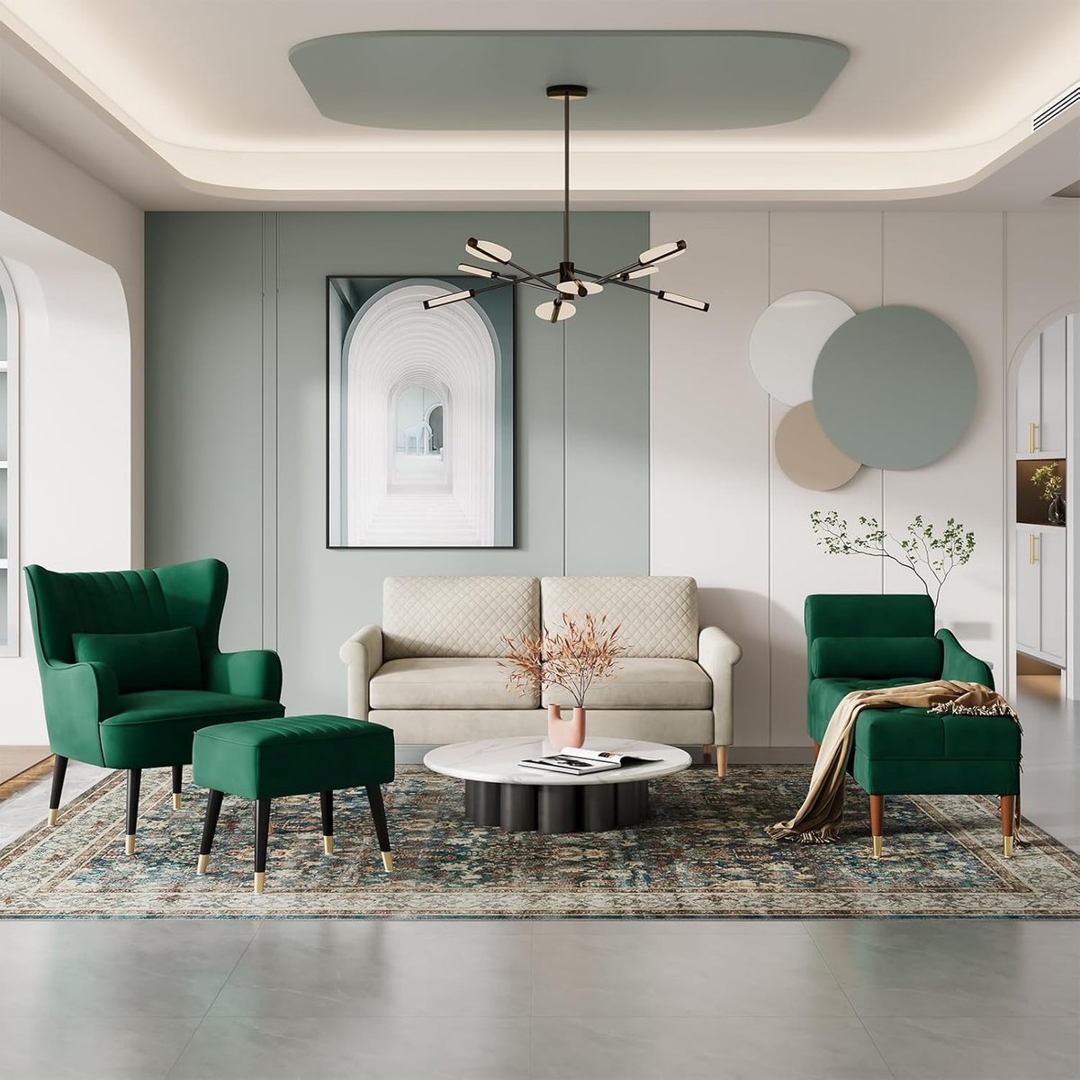 Chaise Longue Bank 149,5 x 54 x 76 cm - Luxe Fluwelen Lounge Sofa met Linker Armleuning en Lendenkussen, Vintage Design Relaxstoel voor Woonkamer, Slaapkamer en Kantoor - Vintage Groen - NoviHome