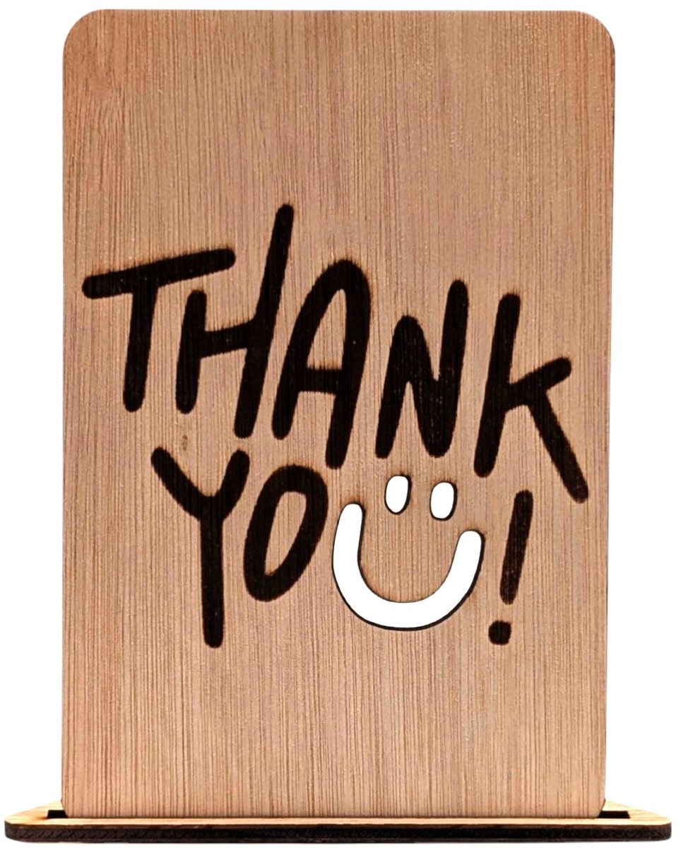 Vilewoods Houten Bedankkaart – Thank You Design – Inclusief Envelop – Handgemaakt
