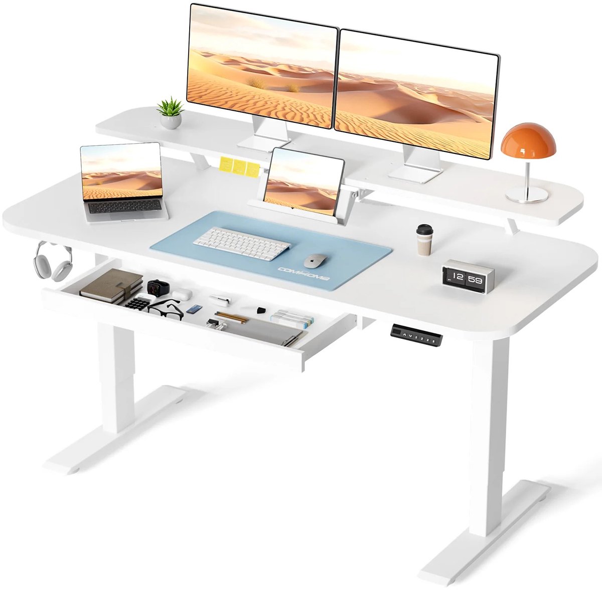 NordHaus Staand Bureau Elektrisch Verstelbaar - Zit-Sta Bureau met 3 Geheugenstanden - Lade en 120x60 cm Werkblad