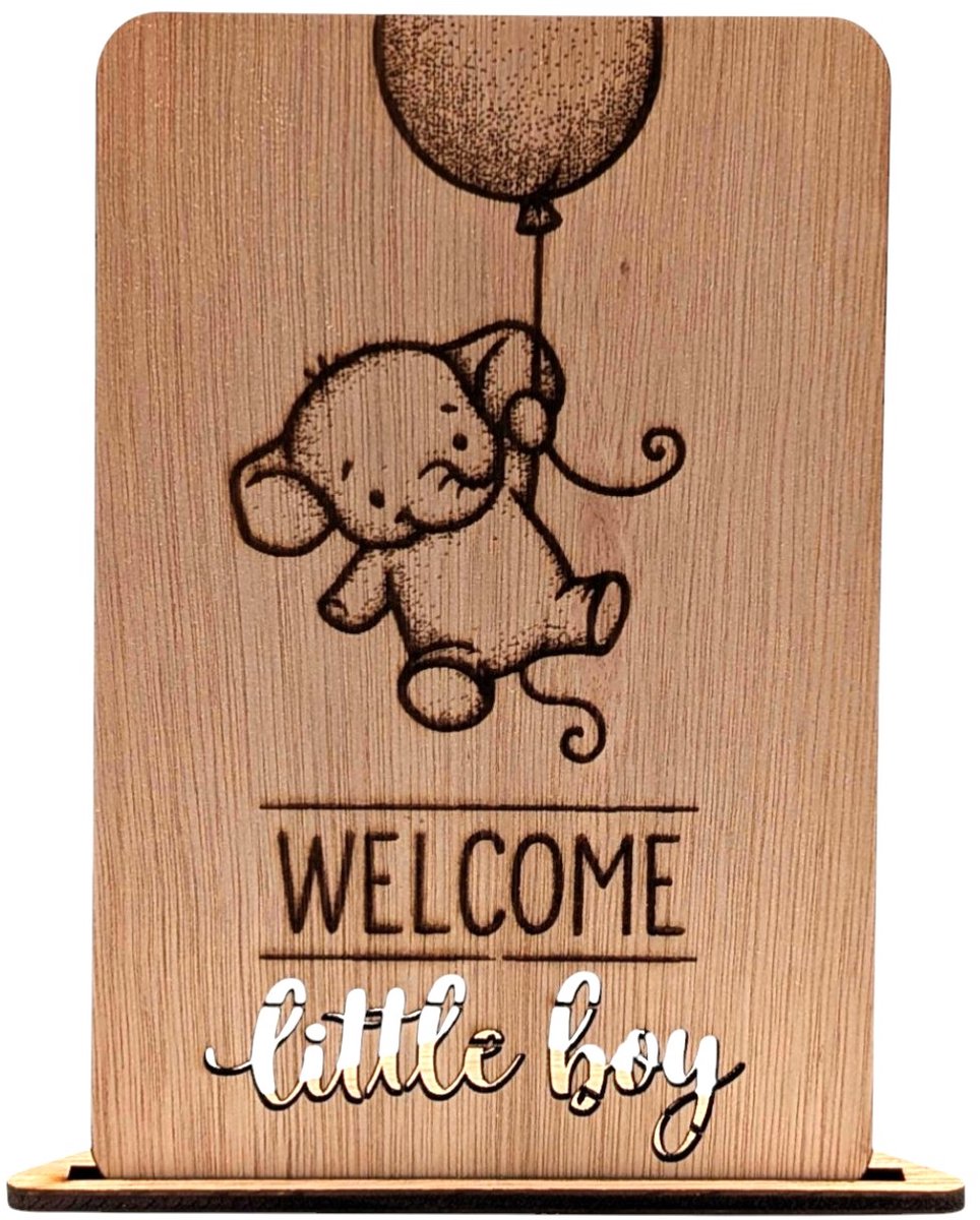 Vilewoods Houten Geboortekaart Jongen – Welcome Little Boy – Inclusief Envelop – Handgemaakt