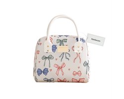 Rainbecom - Koeltassen - Lunchtas 7.5L - Geïsoleerde Koeltas met Brede Opening - Handvat Riem Waterafstotend Polyester - Lichtgewicht - Wipe-clean Voering - 25x15,5x21 cm - Wit Strik - Lunch Bag - Picknicktas