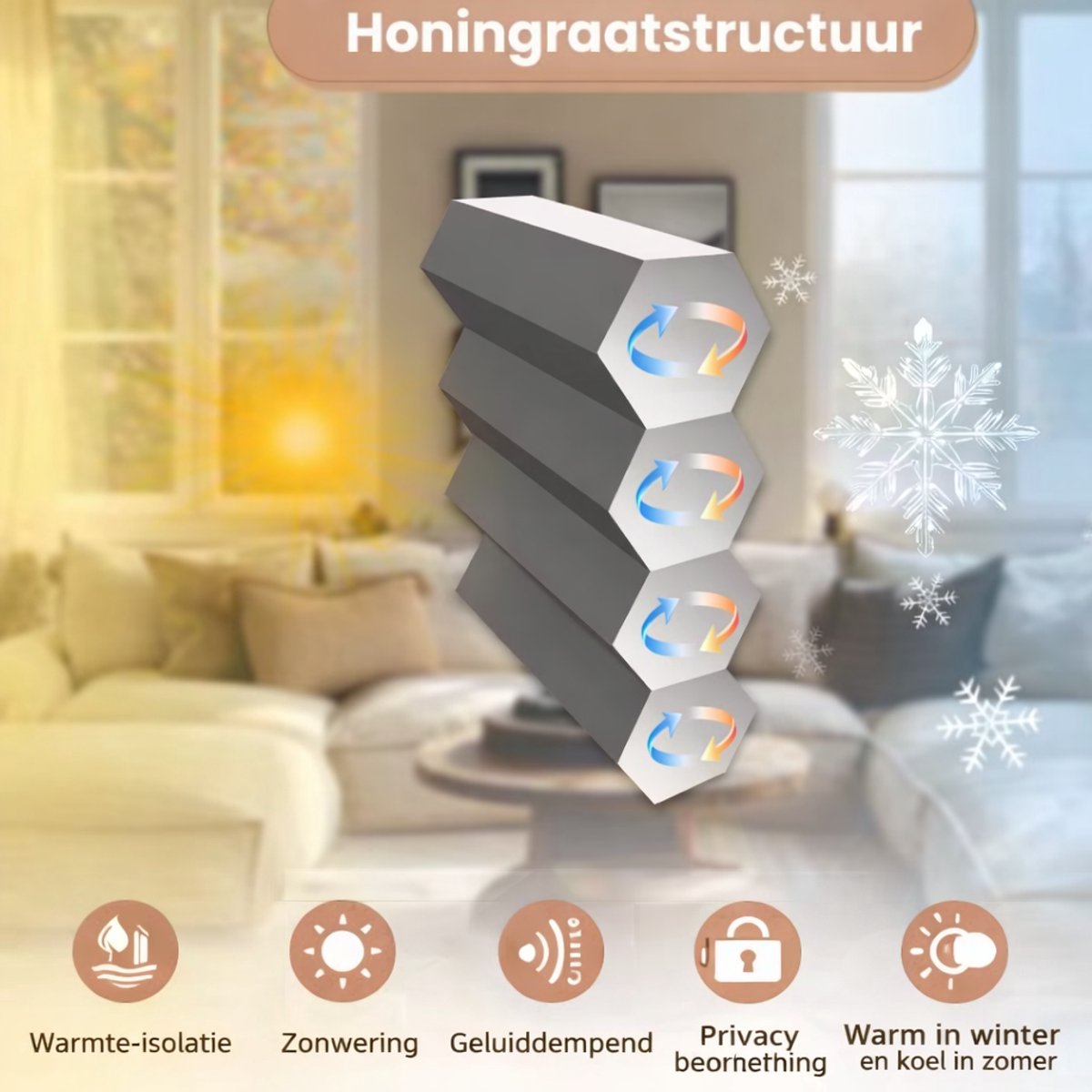 Verduisteringsrolgordijn Honingraat Zonder Boren – Thermisch Geïsoleerd Plisségordijn – Zonwering & Privacy – Grijs – 70 x 130 cm – Voor Raam & Deur – foto 2