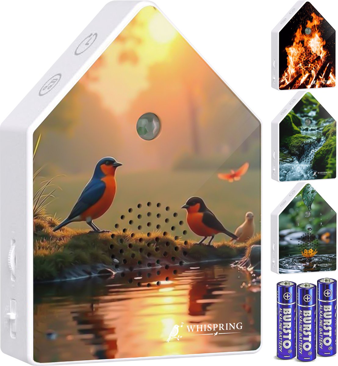 Whispring® Vogelhuisje met Geluid - met Bewegingssensor - Nature Box - Vogelgeluiden Huisj