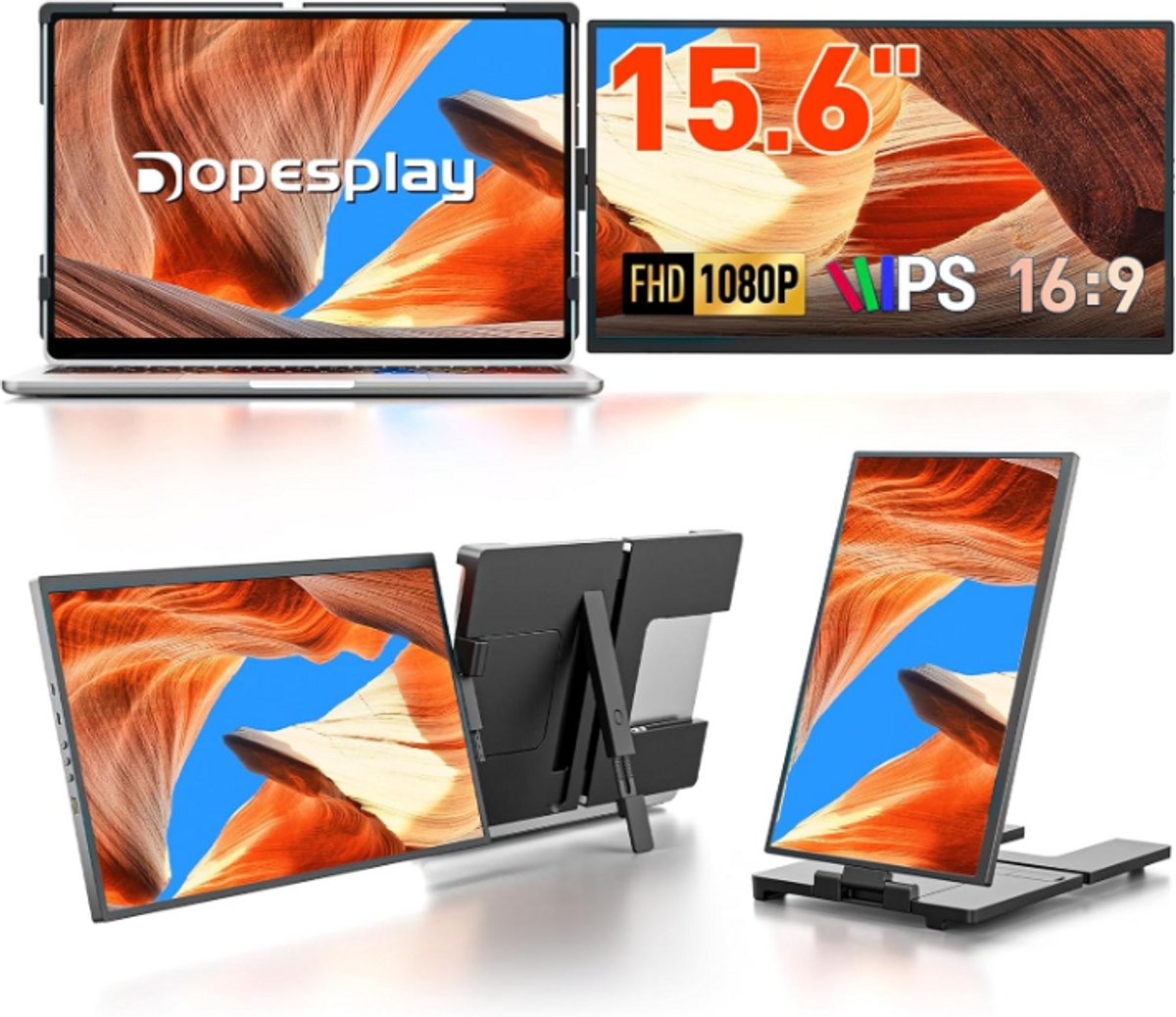 15,6 Inch Draagbare Monitor – Extern Scherm – Laptop Display – Tweede Scherm – IPS Scherm – Full HD 1080p – Plug & Play – Compatibel Met 13,3-17 Inch Laptops