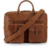 DE LAMASSU® ( Kian ) leren laptoptas 17 inch – unisex XL business tas met trolleyband, 2 voorvakken & schouderriem – grote leren aktetas voor kantoor, werk en reizen