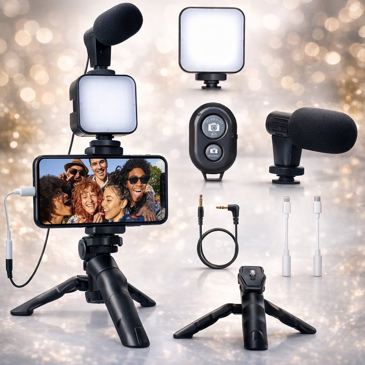 Gabrys® mini Vlog set voor iphone – vlog kit smartphone – youtube starter kit – influencer set – telefoon statief met microfoon – smartphone videokit – tiktok set – livestream kit – telefoon tripod – video belichting set – content creator kit