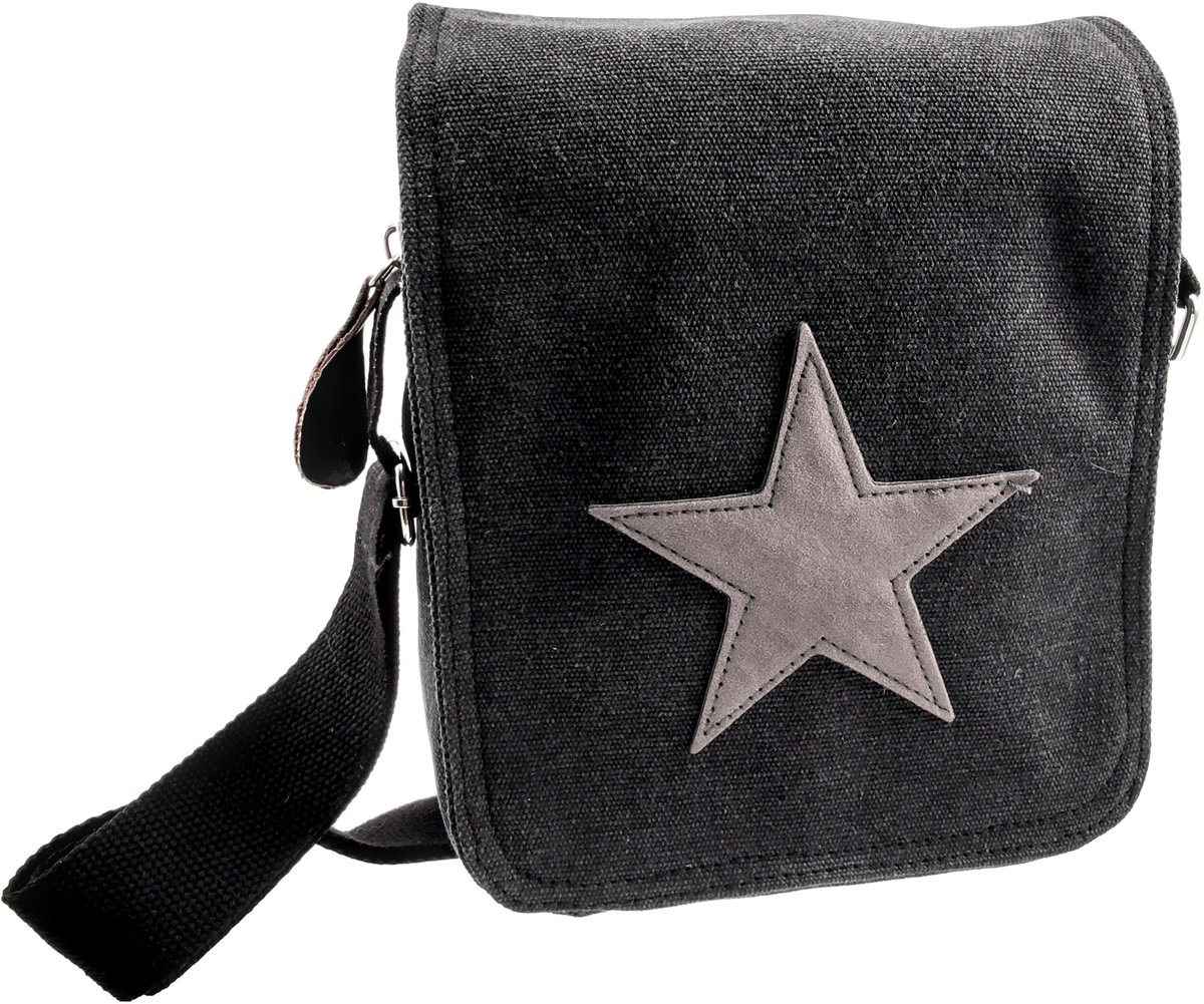Canvas Schoudertas, Zwart Antraciet Crossbodytas, 24 x 19 x 7 cm – Unisex