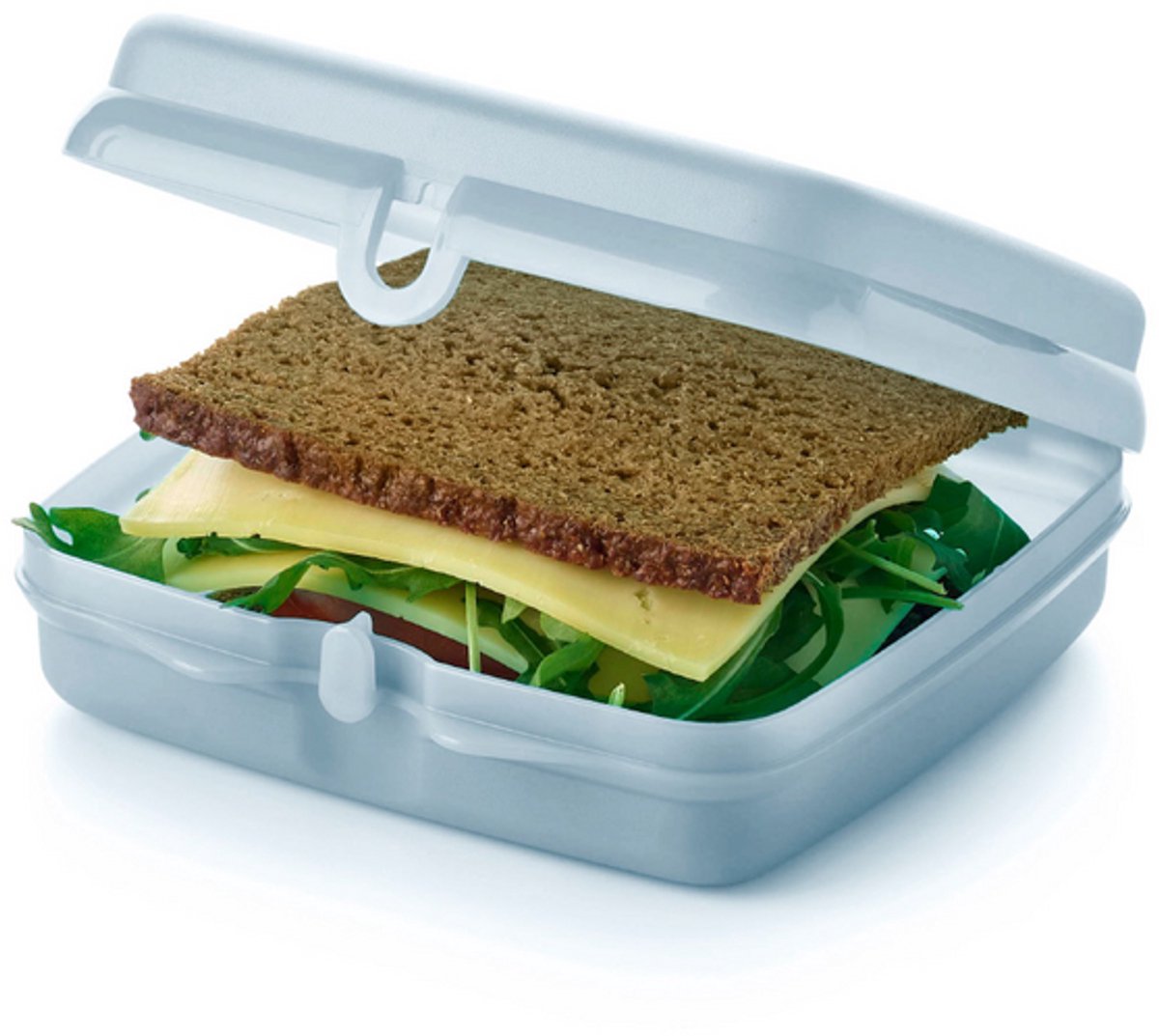 Tupperware Sandwich Box Opbergdoos Lunchbox Vierkant met Scharnier en Slot (Lichtblauw)