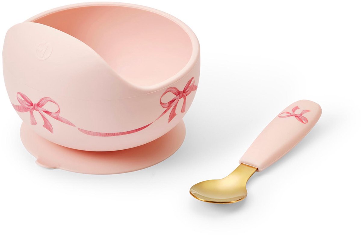 Elodie eetservies - Kom + lepel - Baby eetservies set - Baby Siliconen kommetje + lepel - Baby servies set - Rosy Bow