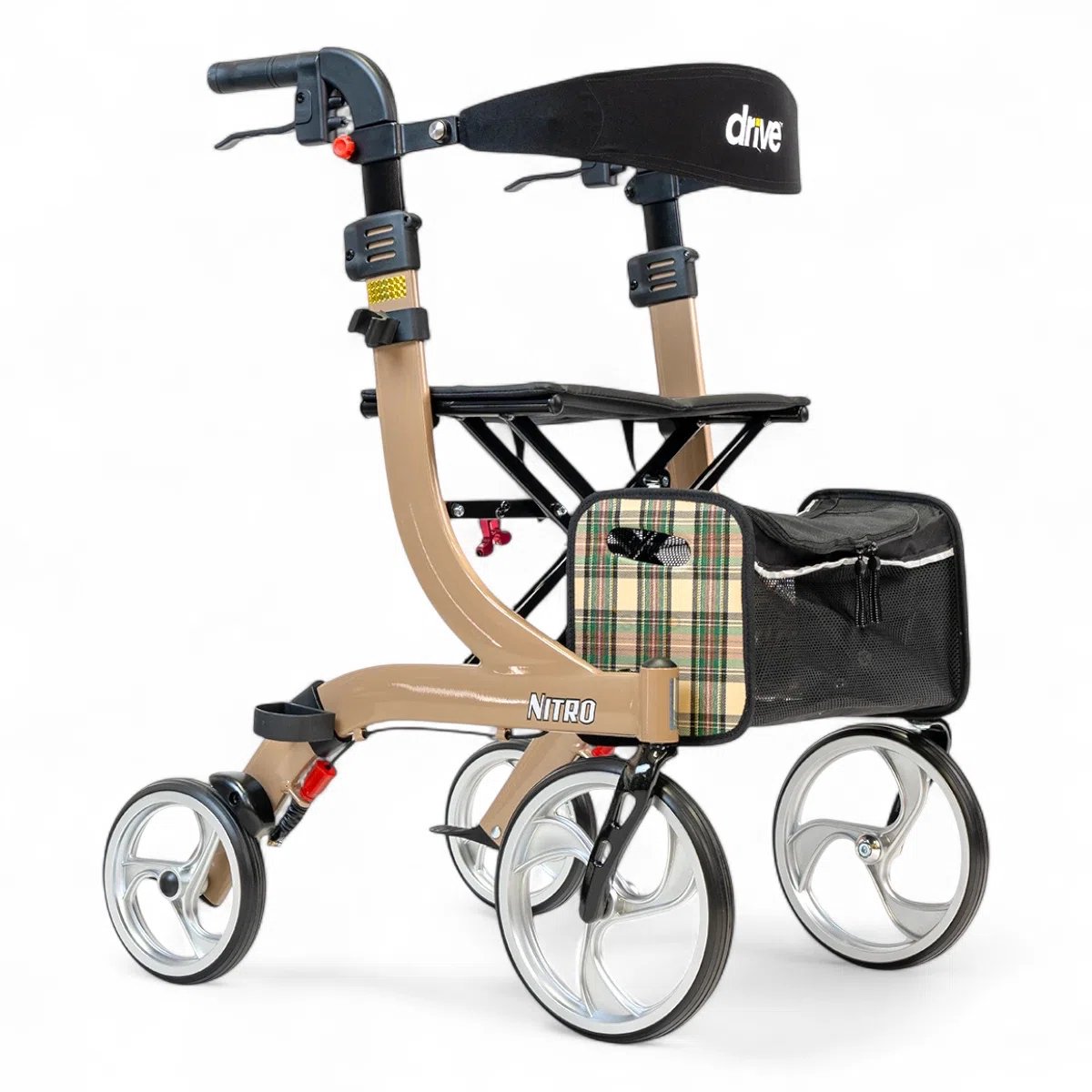 Rollator Nitro Small - Champagne - 1.50m tot 1.60m - Lichtgewicht - Weggewerkte remkabels - Opvouwbaar - Grote voorwielen