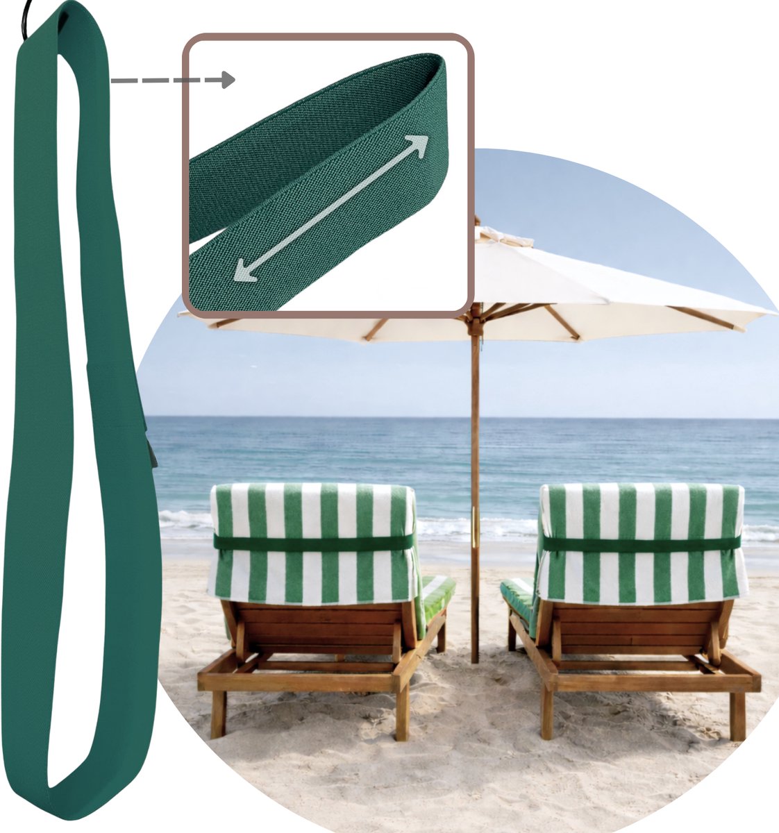 Hoya living - Strand handdoek Elastiek Band Ligbed - Groen - rekbaar 45-70 cm - strandbed elastiek - strandhanddoekbanden
